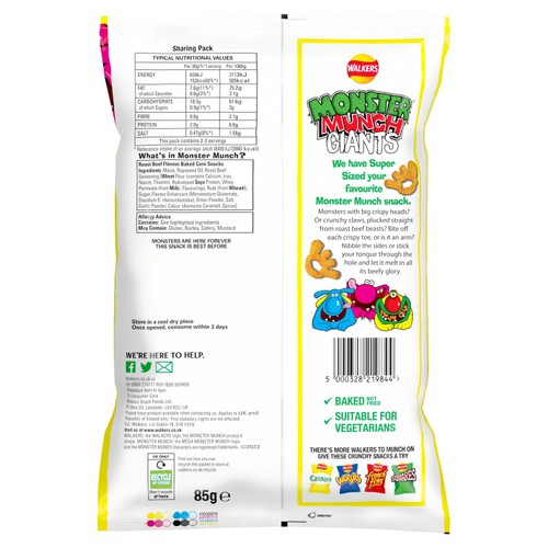 Walkers Monster Munch Giants Roast Beef Snacks Crisps 85g