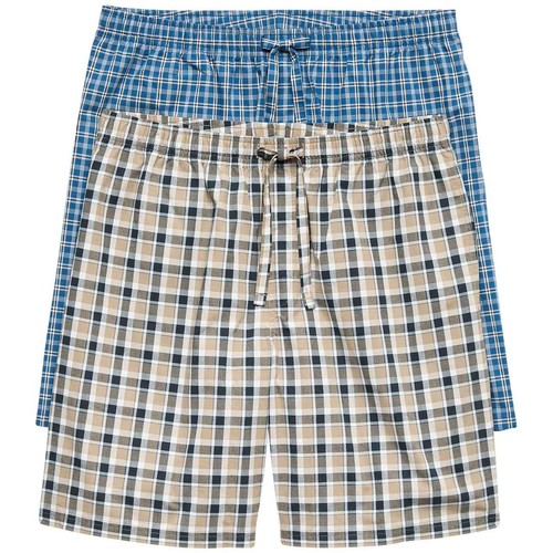 M&S Mens Pure Cotton Checked Pyjama Shorts, L, Blue Mix