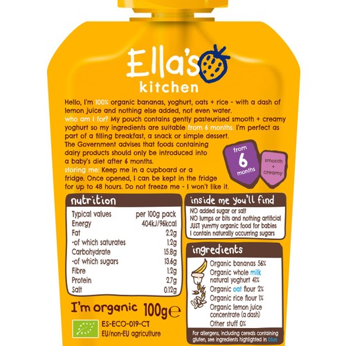 Ella's Kitchen Banana Baby Brekkie Baby Food Breakfast Pouch 6+ Months