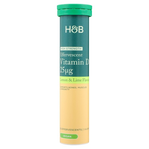 Holland & Barrett Vitamin D 1000 I.U. 25ug Effervescents Vegan Lemon & Lime