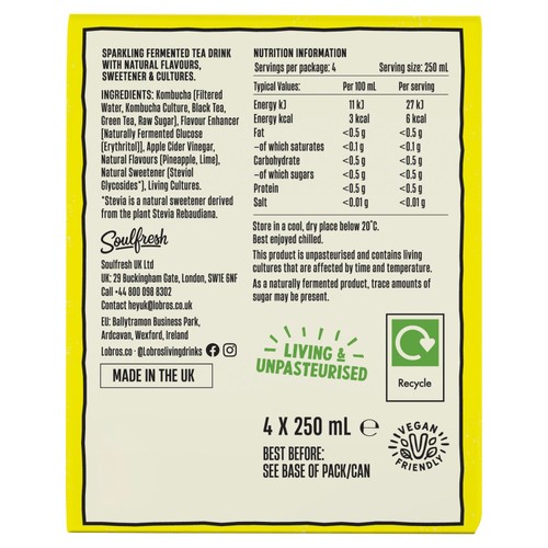Lo Bros Kombucha Pineapple & Lime Low Sugar Multipack