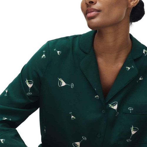 M&S Womens Dream Satin Cocktail Print Pyjama Set, 12, Light Green