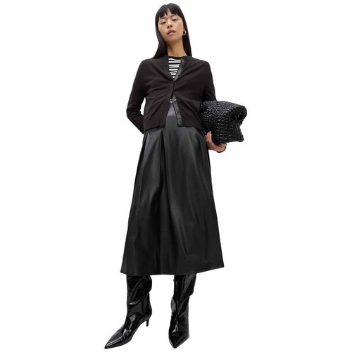 M&S Womens Crew Neck Button Front Cardigan, 10 Black