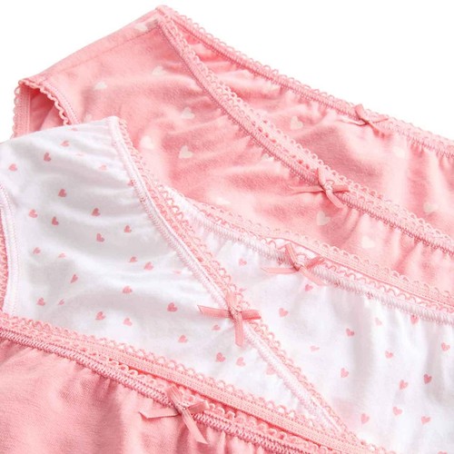 M&S Girls Cotton with Stretch Heart Knickers, 8-9 Years, Pink Mix