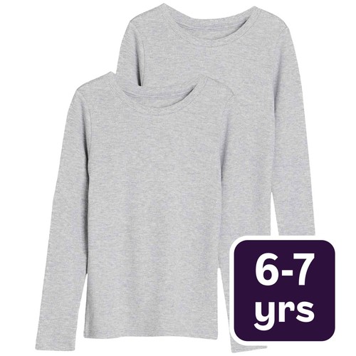 M&S Unisex Heatgen Thermal Tops, 6-7 Years, Grey Marl
