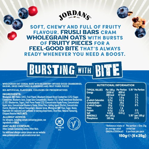 Jordans Frusli Juicy Blueberries Cereal Bars