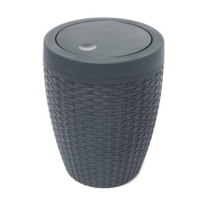 Addis Faux Rattan Swing Lid Bathroom Bin, Charcoal Grey