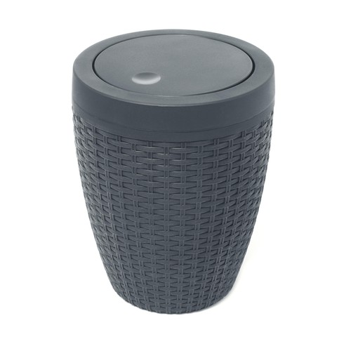 Addis Faux Rattan Swing Lid Bathroom Bin, Charcoal Grey