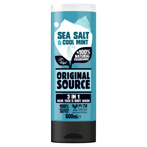 Original Source Sea Salt & Cool Mint 3 in 1 Hair Face and Body Wash for Men