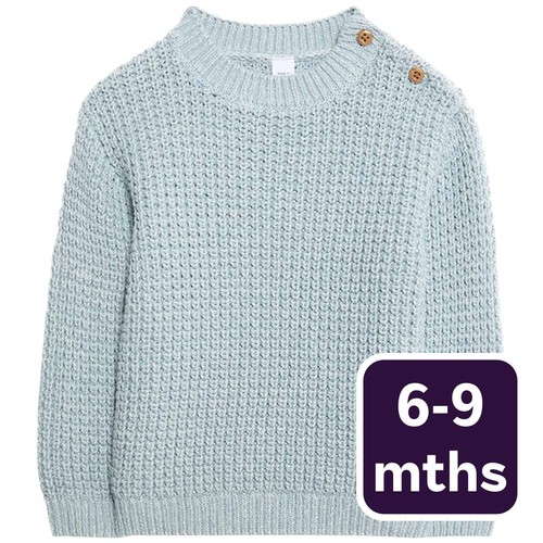 M&S Boys Pure Cotton Open Knit Jumper, 6-9 Months, Blue