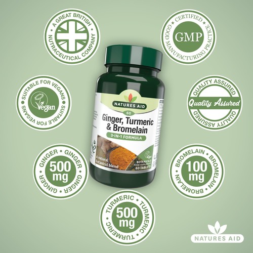 Natures Aid Ginger, Turmeric & Bromlelain Supplement Tablets 