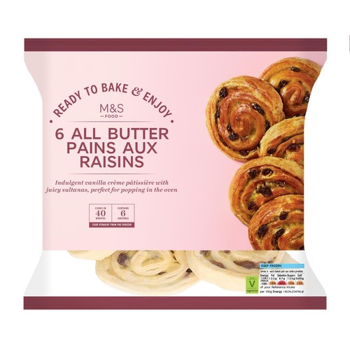 M&S 6 Ready to Bake Pains Aux Raisins Frozen