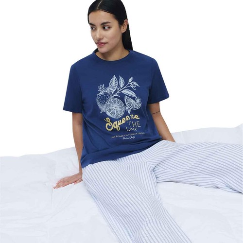 M&S Womens Pure Cotton Pyjama Set , S, Navy