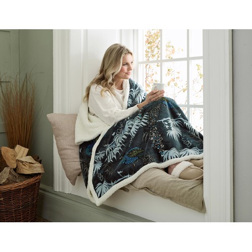 Deyongs Peacock Teal Sherpa Heated Throw