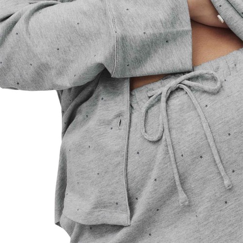 M&S Womens Cotton Printed Revere Pyjama Set, Grey, XL