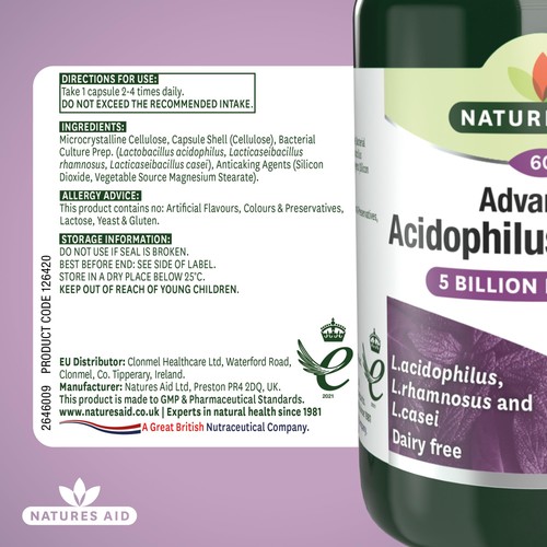 Natures Aid Advanced Acidophilus Complex Supplement Capsules 
