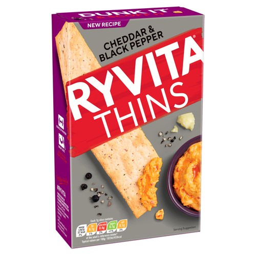 Ryvita Thins Cheddar & Black Pepper Flatbread Crackers