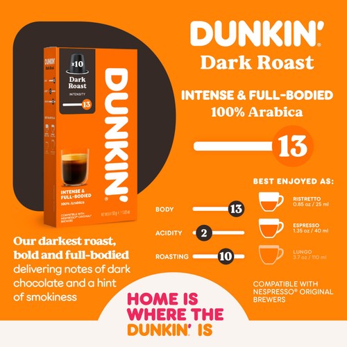 Dunkin Dark Roast Nespresso Compatible Coffee Pods