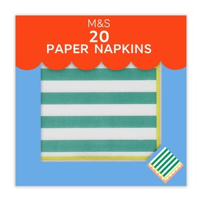 Green & White Striped Paper Napkins