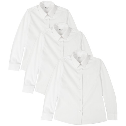 M&S Girls Regular Fit Easy to Iron Blouses, 6-7 Years, White