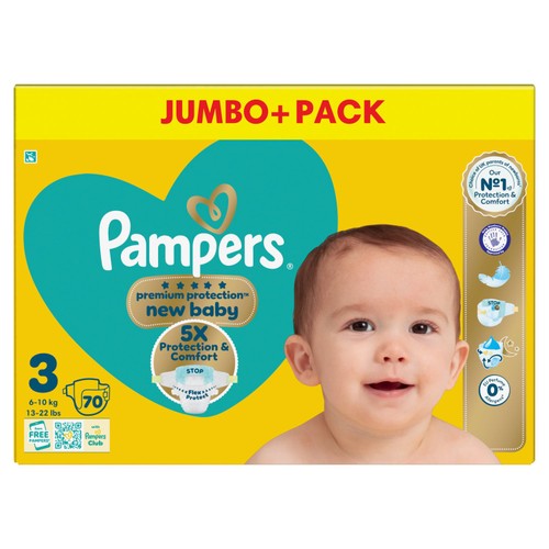 Pampers New Baby Nappies, Size 3 (6-10kg) Jumbo+ Pack