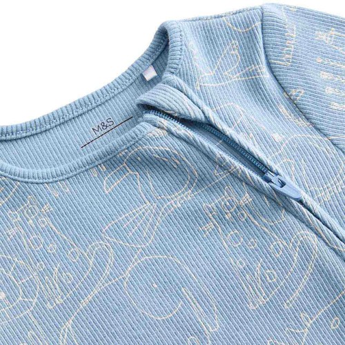 M&S Safari Zip Footless Sleepsuit, 0-3 Months, Yellow