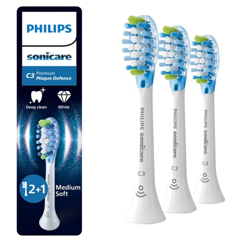Philips Sonicare C3 Premium Plaque Defence Brush Head, White, 2+1 Pack