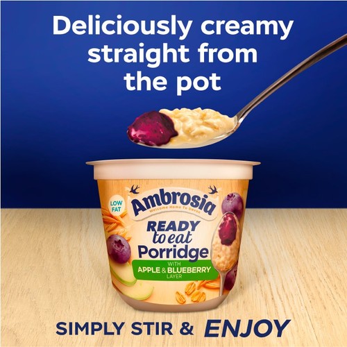 Ambrosia Ready to Eat Porridge Oat Cereal Pot Apple & Blueberry Layer