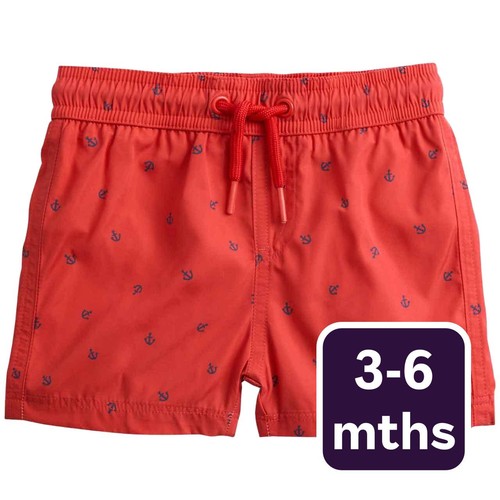 M&S Boys Anchor Swim Shorts, 3-6 M, Red