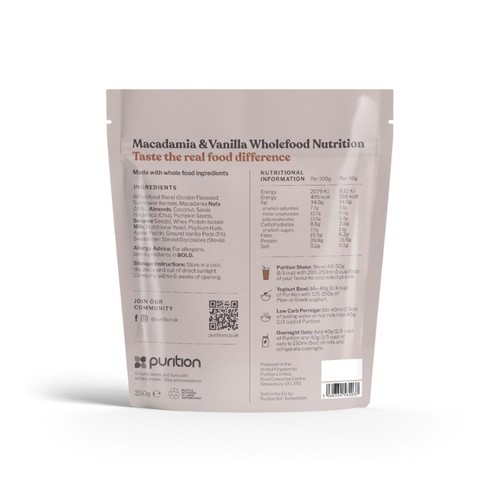 Purition Macadamia & Vanilla Wholefood Nutrition Powder 