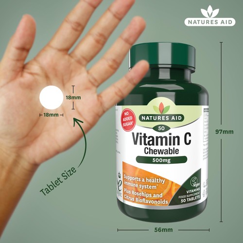 Natures Aid Chewable Vitamin C Supplement Capsules 500mg 