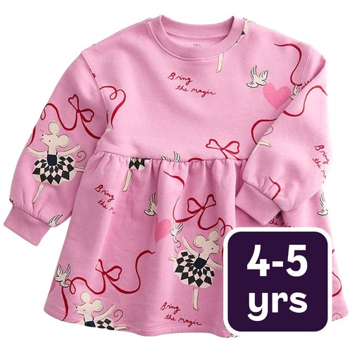 M&S Printed Sweat dress, 4-5 Y, Rose