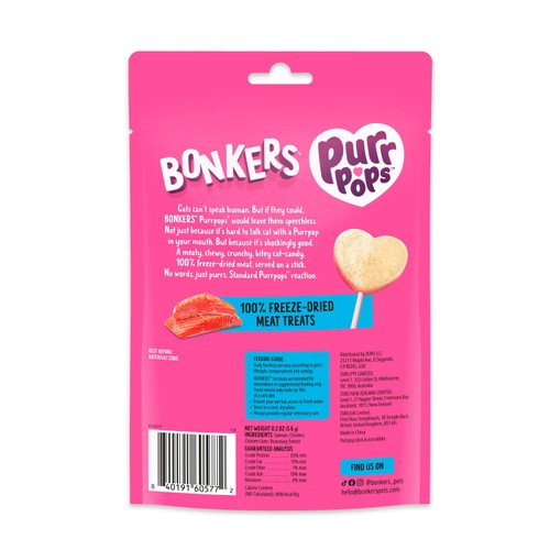 BONKERS Purrpops Freeze Dried Salmon Flavoured Lollipop Cat Treats