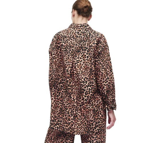 M&S Womens Pure Cotton Animal Print Pyjama Top, 8, Brown