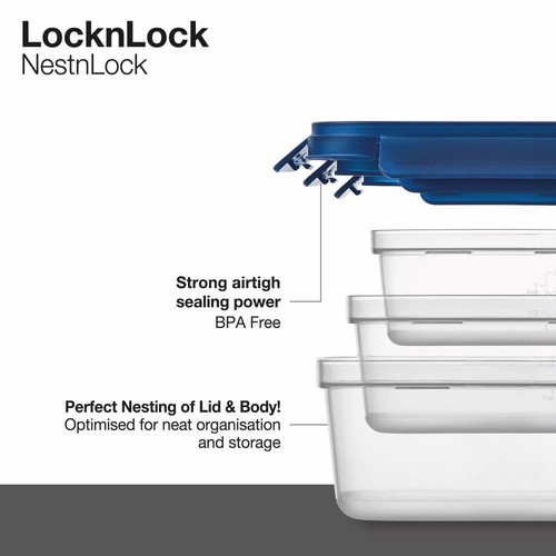 LocknLock NestnLock Blue Container Set, 3pc