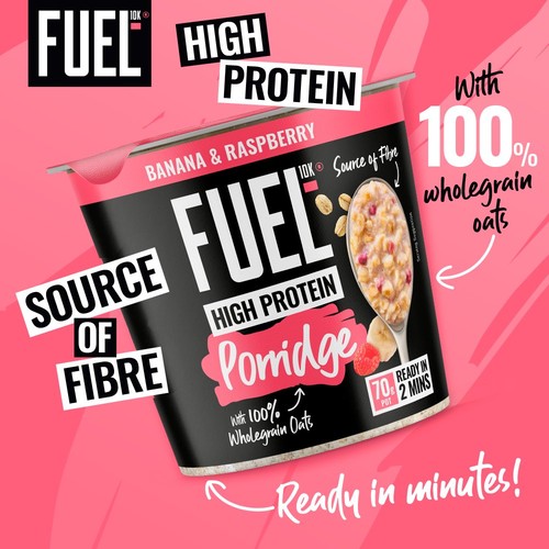 FUEL10K High Protein Banana & Raspberry Porridge Oat Cereal Pot