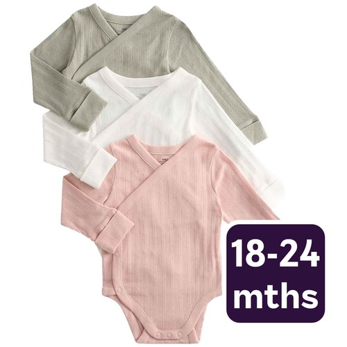 M&S Girls Pure Cotton Wrap Bodysuits, 18-24 M, Khaki