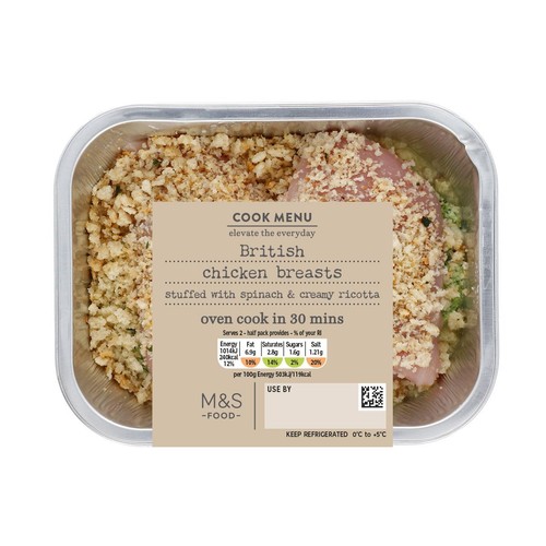 M&S Cook Menu 2 Chicken Breasts Stuffed with Spinach & Ricotta