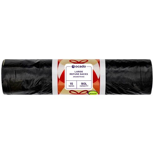 Ocado Large Black Drawstring Refuse Sacks