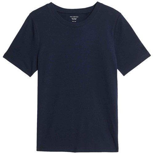 M&S Womens Pure Cotton Everyday Fit T-Shirt, 12, Navy