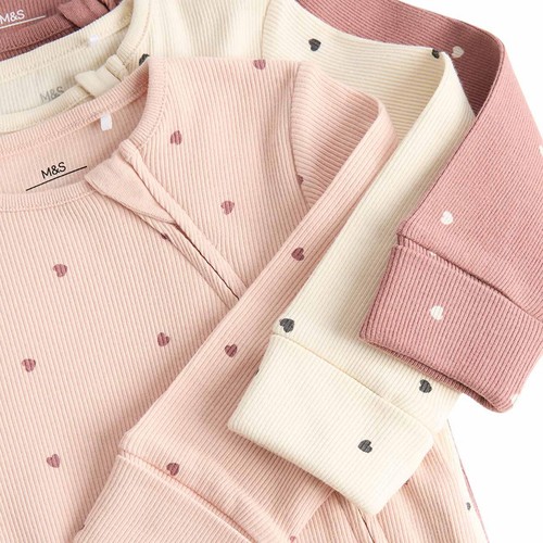 M&S Heart Footless Sleepsuit, 6-9 M, Blush