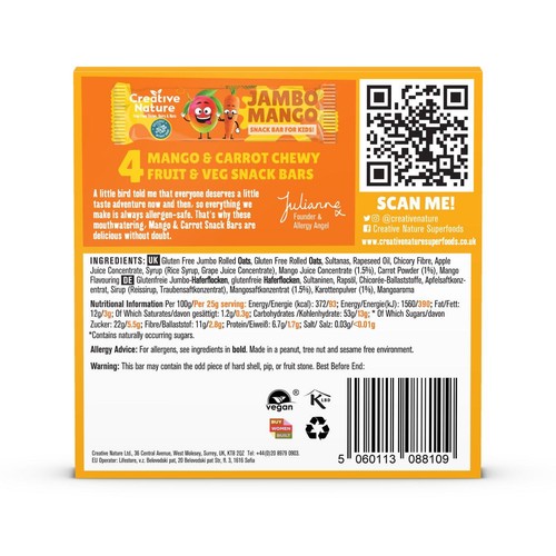 Creative Nature Mango & Carrot Kids snack bar Multipack