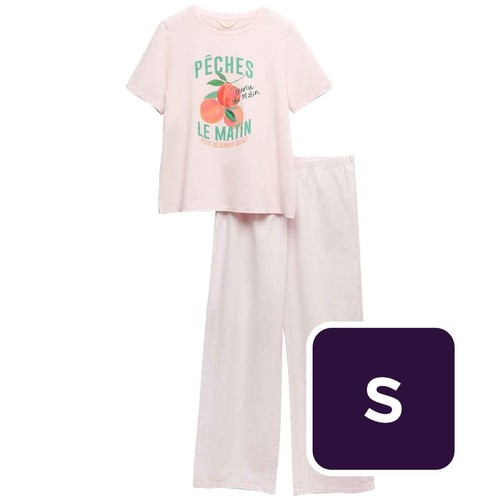 M&S Womens Pure Cotton Pyjama Set, Small, Pink