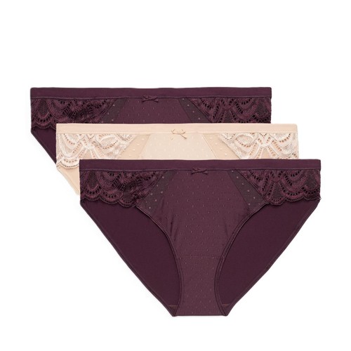 M&S Womens Lace Bikini Knickers, Aubergine, 14