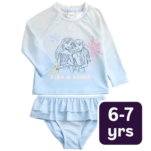 M&S Girls Disney Frozen Long Sleeve Swimsuit, 6-7 Y, Blue