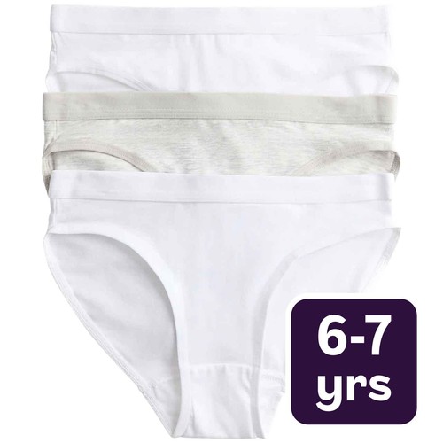 M&S Girls Bikini Cotton Knickers, 6-7 Y, White