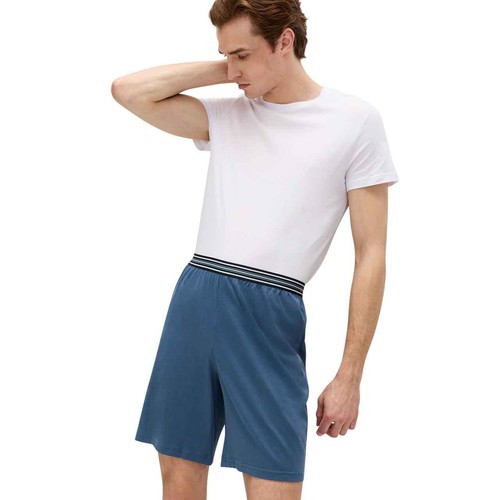 M&S Mens Pure Cotton Jersey Pyjama Shorts, M, Blue Mix