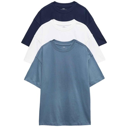 M&S Unisex Pure Cotton T-Shirts, 9-10, Years Navy Mix