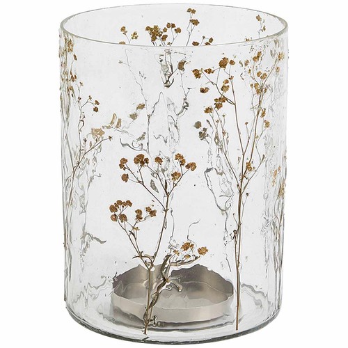 M&S Pressed Flower Hurricane Candle Holder, Clear