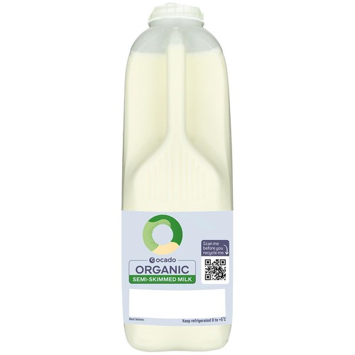 Ocado Organic British Semi Skimmed Milk 2 Pints